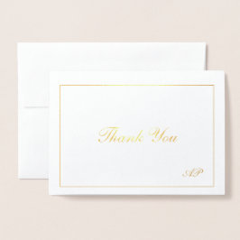 Tarjeta Con Relieve Metalizado Simple Gracias Monograma Elegante Boda