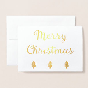 Tarjeta Con Relieve Metalizado Simple Pine Tree Merry Christmas