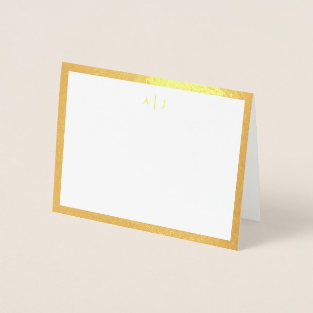 Tarjeta Con Relieve Metalizado Simple Two Monogram Gold Border (Anverso)