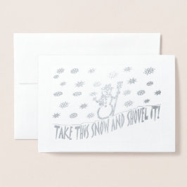 Tarjeta Con Relieve Metalizado Snowman toma esta nieve y la pala en invierno, ZSG