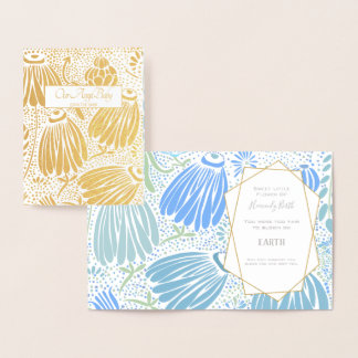 Tarjeta Con Relieve Metalizado Solidaridad floral verde azul muerte del niño
