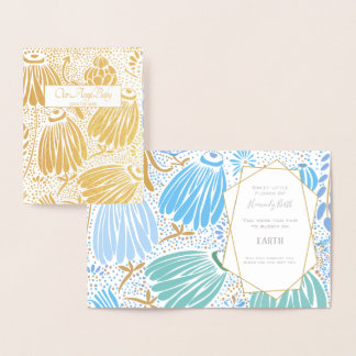 Tarjeta Con Relieve Metalizado Solidaridad floral verde azul muerte del niño