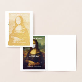 Tarjeta Con Relieve Metalizado SOLO LLEVAR UNA MÁSCARA DE Relieve metalizado dora