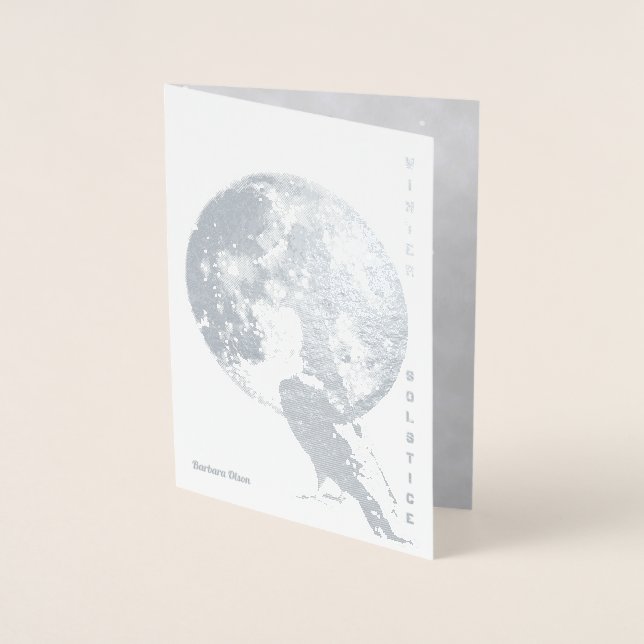 Tarjeta Con Relieve Metalizado Solsticio de invierno: luna y paloma (Anverso)