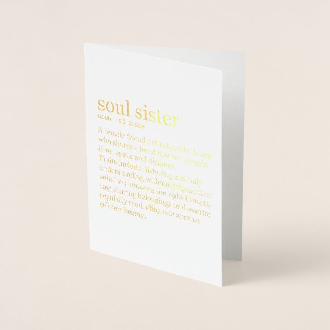 Tarjeta Con Relieve Metalizado Soul Sister Relieve metalizado dorado Kraft Tarjet (Anverso)