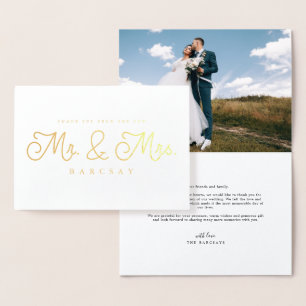 Tarjeta Con Relieve Metalizado Sr. y Sra. Boda Gracias Foto