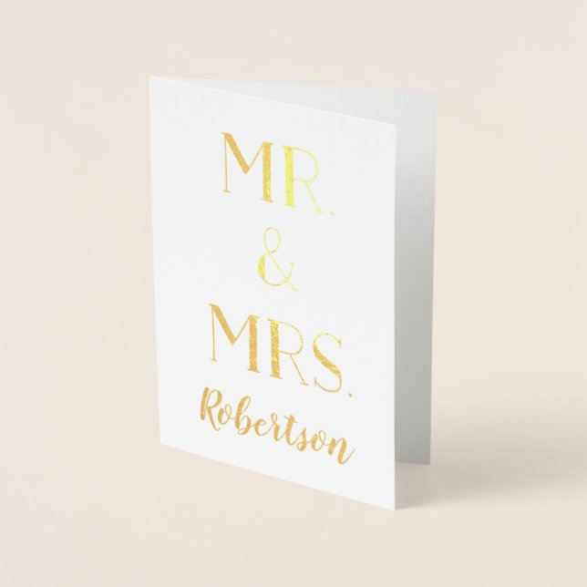 Tarjeta Con Relieve Metalizado Sr. y Sra. New Last Name Boda (Anverso)