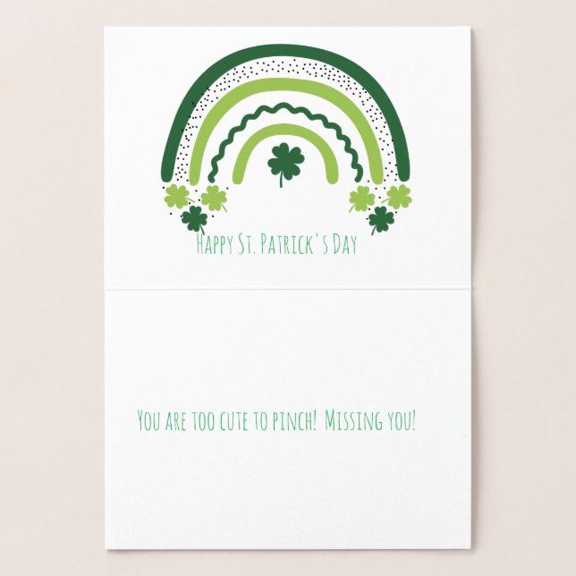 Tarjeta Con Relieve Metalizado St. Patrick's Rainbow Happy Whimsical Shamrock (Interior)