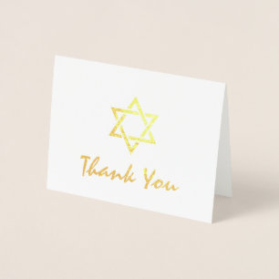 Tarjeta Con Relieve Metalizado Star of David Bat Bar Mitzvah Gracias Gold
