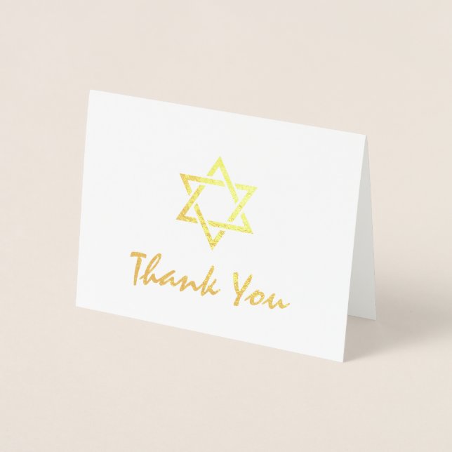 Tarjeta Con Relieve Metalizado Star of David Bat Bar Mitzvah Gracias Gold (Anverso)