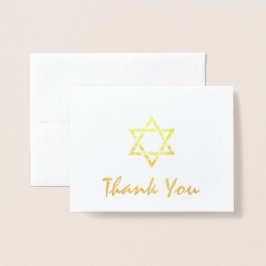 Tarjeta Con Relieve Metalizado Star of David Bat Bar Mitzvah Gracias Gold