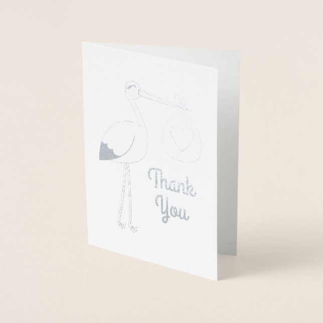 Tarjeta Con Relieve Metalizado Stork Baby Shower Green Spring (Anverso)
