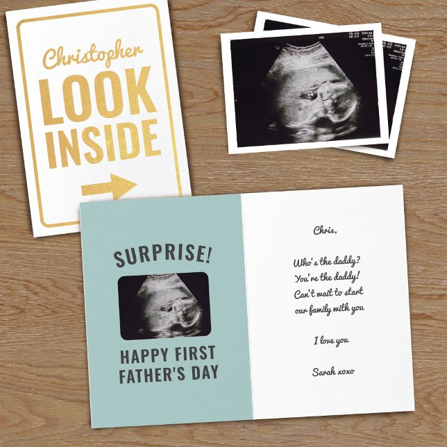 Tarjeta Con Relieve Metalizado Surprise Ultrasound Foto Primer Día del Padre (Subido por el creador)