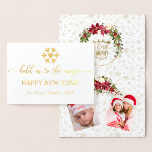 Tarjeta Con Relieve Metalizado Suspender Al Monograma De Fotografía De Los Navida