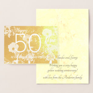 Tarjeta Con Relieve Metalizado Tarjeta de 50 Aniversario de la Floral del Relieve