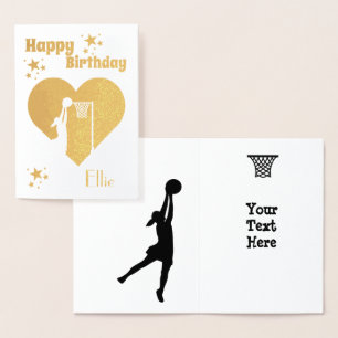 Tarjeta Con Relieve Metalizado Tarjeta de cumpleaños de Netball Relieve metalizad