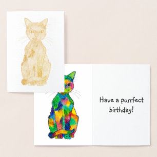 Tarjeta Con Relieve Metalizado Tarjeta de cumpleaños del Relieve metalizado Gato 