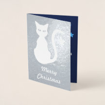 Tarjeta de Navidades de Relieve metalizado de gato