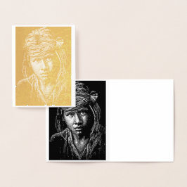 Tarjeta Con Relieve Metalizado Tarjeta de nota de Relieve metalizado dorado indíg