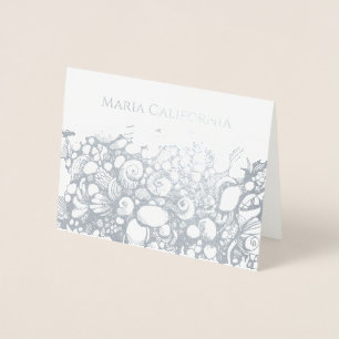 Tarjeta Con Relieve Metalizado Tarjeta de Relieve metalizado de plata Seashells
