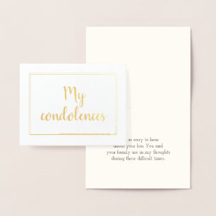 Tarjeta Con Relieve Metalizado Tarjeta de Relieve metalizado dorado "Mis condolen