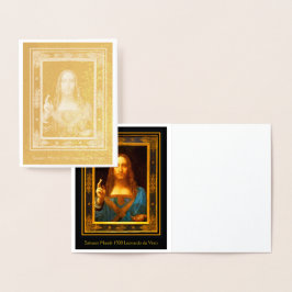 Tarjeta Con Relieve Metalizado Tarjeta de Relieve metalizado dorado Salvator Mund