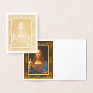 Tarjeta Con Relieve Metalizado Tarjeta de Relieve metalizado dorado Salvator Mund