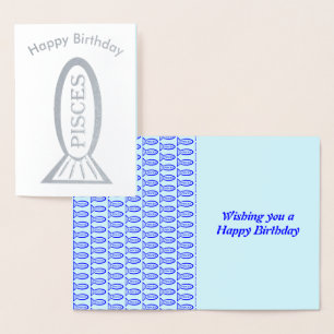 Tarjeta Con Relieve Metalizado Tarjeta de Relieve metalizado Pisces Star Sign Fis