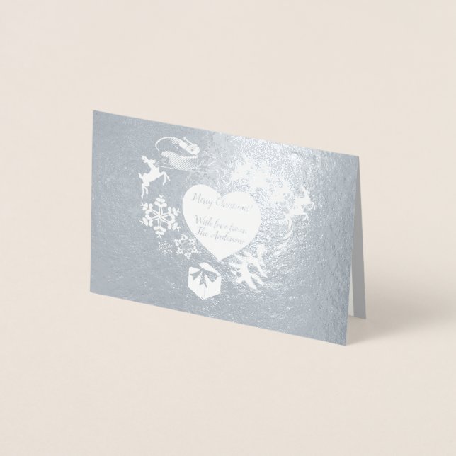 Tarjeta Con Relieve Metalizado Tarjeta de Relieve metalizado plateado para renos  (Anverso)