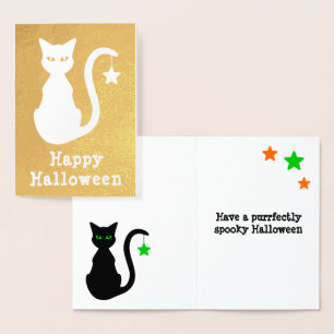 Tarjeta Con Relieve Metalizado Tarjeta Halloween de Relieve metalizado para gato 