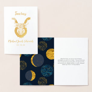 Tarjeta Con Relieve Metalizado Tauro Astrología   Signo del Zodiaco Personalizado