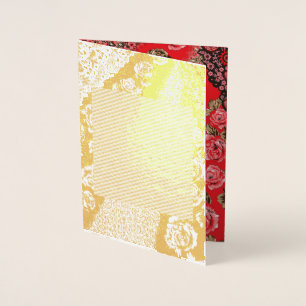 Tarjeta Con Relieve Metalizado Tejidos rojos vibrantes con intrincados florales y