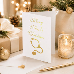 Tarjeta Con Relieve Metalizado Tema de enfermera estetoscopio Navidad 