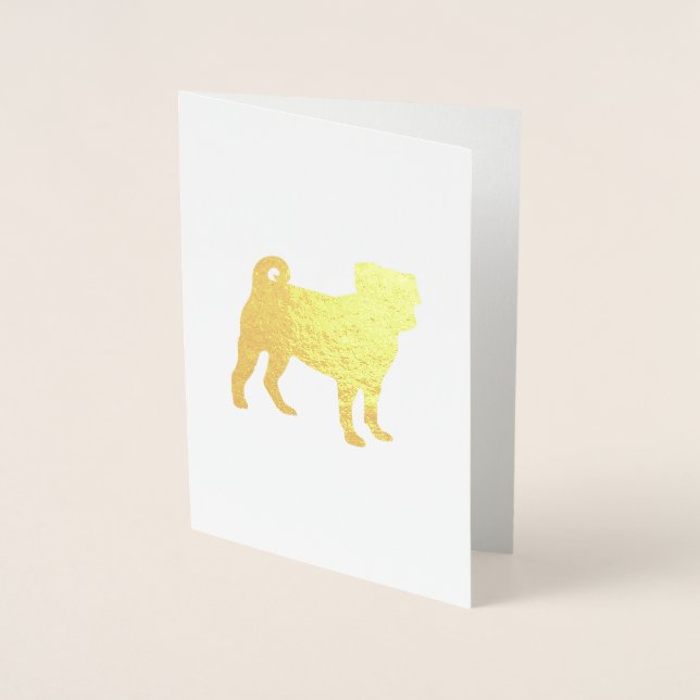 Tarjeta Con Relieve Metalizado Tema de Pug Fiesta - Oro (Anverso)