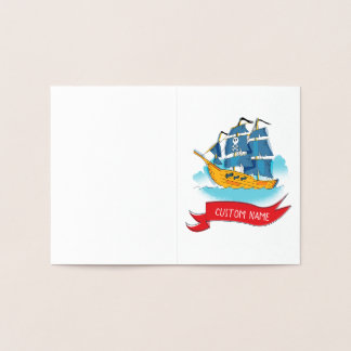 Tarjeta Con Relieve Metalizado Texto de Personalizado de Barco pirata de Personal