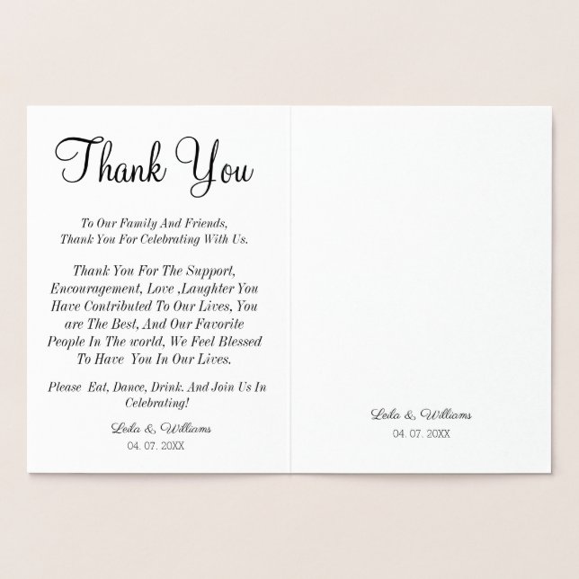 Tarjeta Con Relieve Metalizado Thank you card, thank you wedding card (Interior)