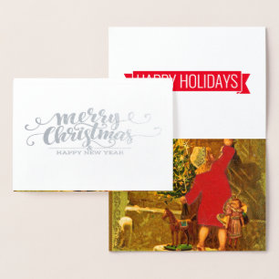Tarjeta Con Relieve Metalizado Tipografía brillante - plata de Navidades de lujo