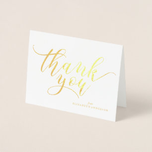 Tarjeta Con Relieve Metalizado Tipografía de guiones de moda "Gracias"