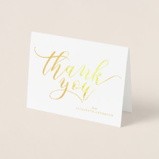 Tarjeta Con Relieve Metalizado Tipografía de guiones de moda "Gracias"