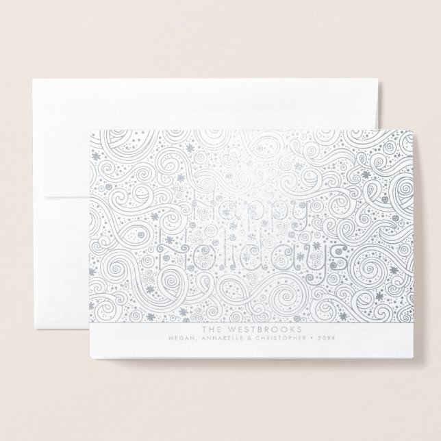 Tarjeta Con Relieve Metalizado Tipografía moderna Felices vacaciones (Anverso con sobre)
