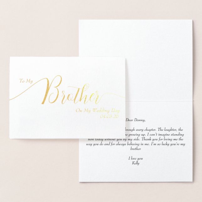Tarjeta Con Relieve Metalizado To My Brother on My Wedding Day Elegant Script (Demostración)