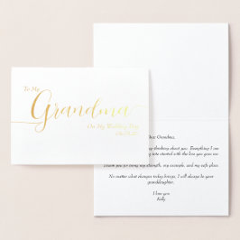 Tarjeta Con Relieve Metalizado To My Grandma On My Wedding Day Elegant Script