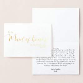 Tarjeta Con Relieve Metalizado To My Maid of Honor My Wedding Day Elegant Script
