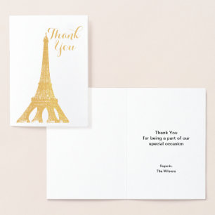 Tarjeta Con Relieve Metalizado Torre Eiffel dorada agradecimiento fiesta París