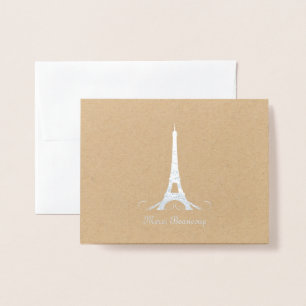 Tarjeta Con Relieve Metalizado Torre Eiffel Gracias