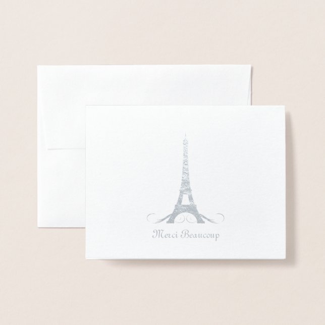 Tarjeta Con Relieve Metalizado Torre Eiffel Gracias (Anverso con sobre)
