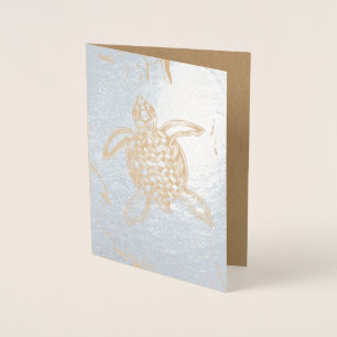Tarjeta Con Relieve Metalizado Tortuga marina céltica (interior en blanco)