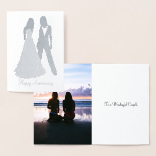 Tarjeta Con Relieve Metalizado Traje y vestido de novia para dos novias