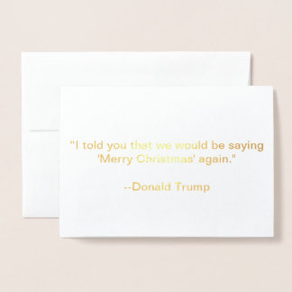 Tarjeta Con Relieve Metalizado Trump: diciendo Feliz Navidad de nuevo.