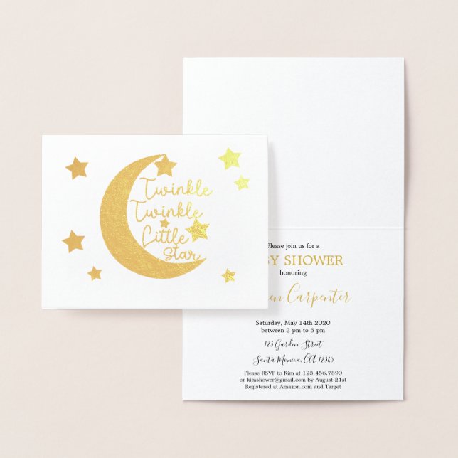 Tarjeta Con Relieve Metalizado Twinkle Twinkle Little Star Baby Shower (Demostración)